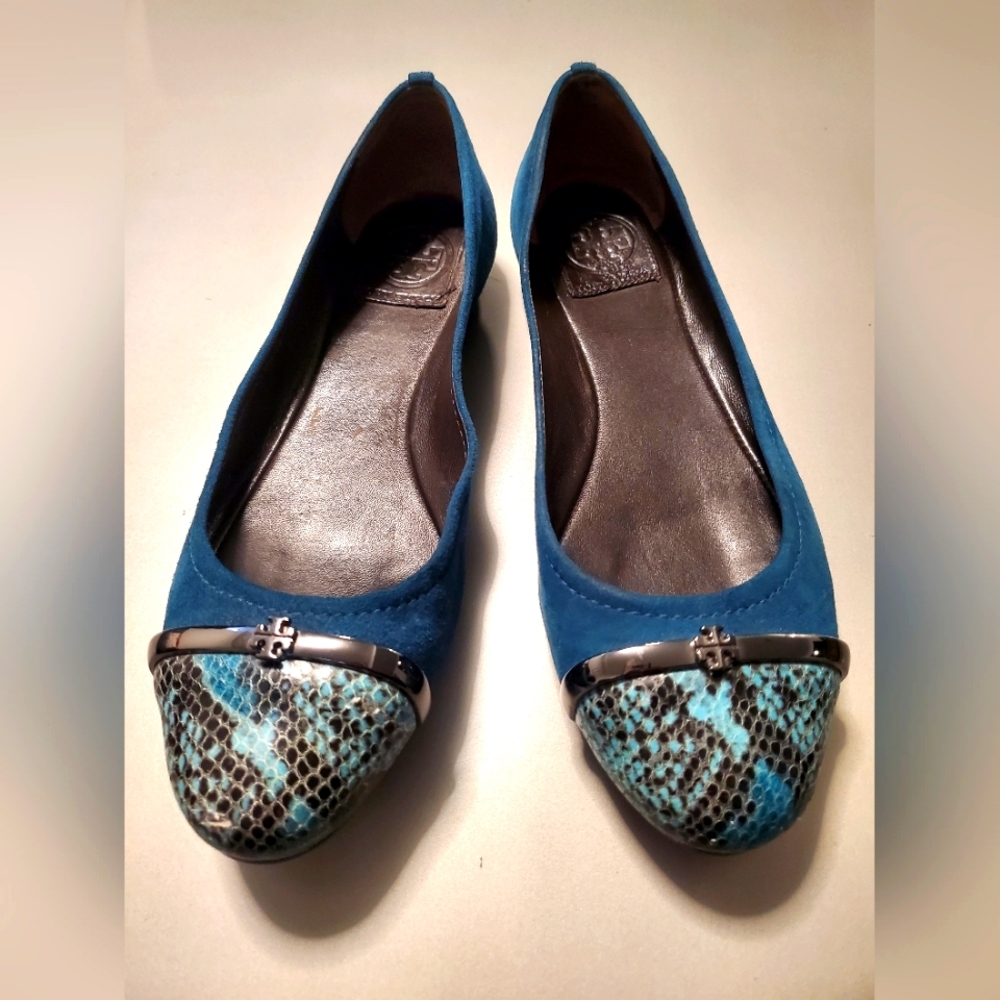 Tory Burch Suede Leather Snake Flats